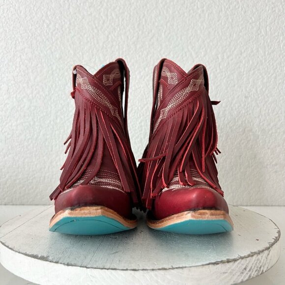 Lane SENITA FALLS Womens Cowboy Bootie 7 Red Fringe Western Short Cowgirl Boots - Picture 5 of 11